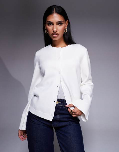 Aria Cove ribbed deep wide cuff cardigan in cream - view 1