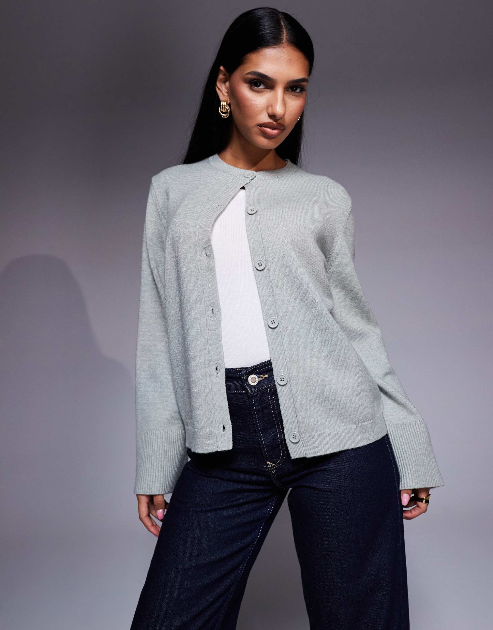 aria cove ribbed deep wide cuffs cardigan in light heather gray