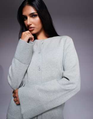 Aria Cove Ribbed Deep Wide Cuffs Cardigan In Gray