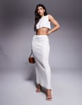 [Aria Cove] Aria Cove ribbed knit back split maxi skirt in cream (part of a set)-Green 16 CREAM
