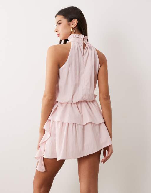 Aria Cove - Robe courte à col montant et volants étagés - Rose pastel, 3 de 4
