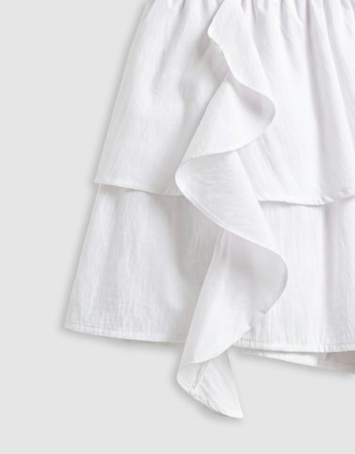 Aria Cove - Robe courte à volants étagés avec col montant et détail drapé - Blanc, 8 de 8