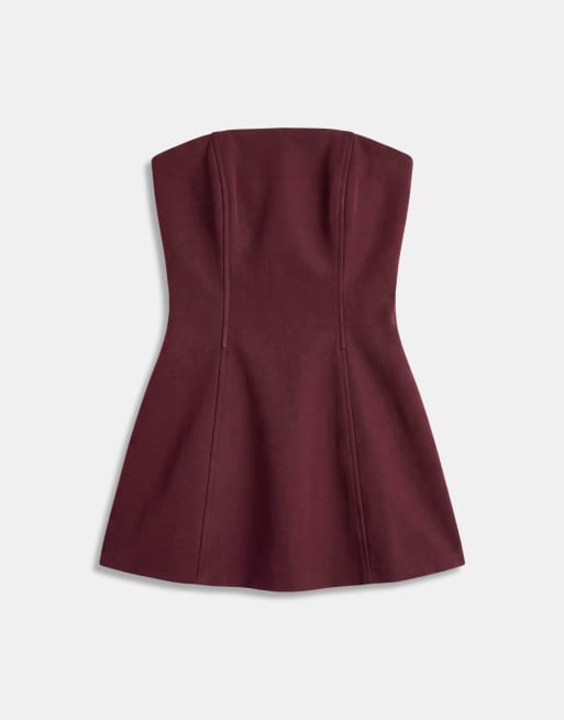 Aria Cove robe courte bandeau structurée en satin à détail de coutures, prune, 5 de 8