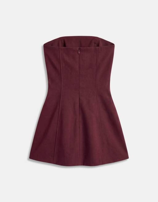 Aria Cove robe courte bandeau structurée en satin à détail de coutures, prune, 6 de 8
