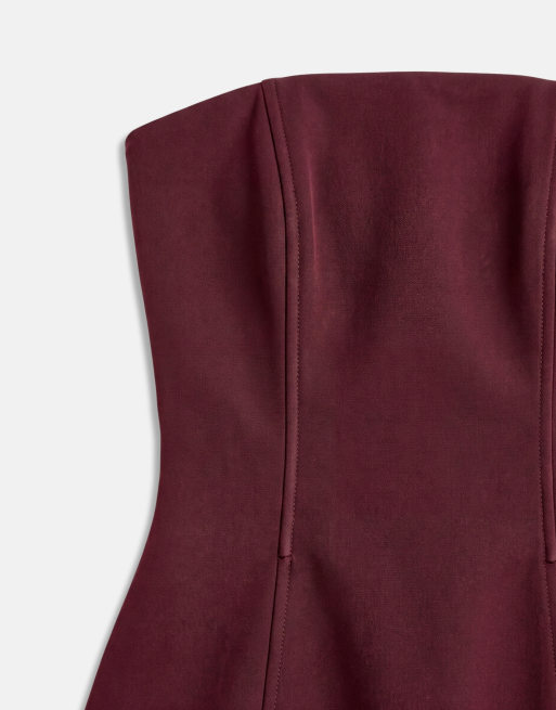 Aria Cove robe courte bandeau structurée en satin à détail de coutures, prune, 7 de 8