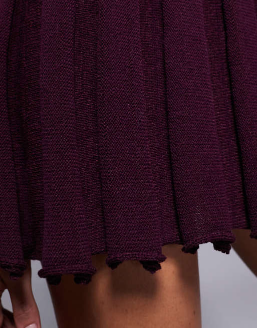 Aria Cove - Robe courte en maille volantée avec larges côtes et col montant - Bordeaux, 4 de 4
