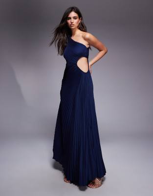 Aria Cove - Robe longue asymétrique plissée à découpes - Marine-Bleu marine