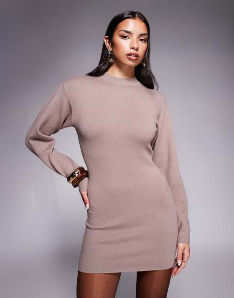 Aria Cove - Robe pull à manches cocon en maille structurée - Moka - view 1