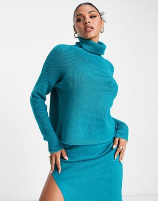 Aria Cove roll neck knitted jumper co-ord in teal