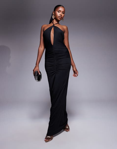 Aria Cove ruched cut out front halterneck maxi dress in black - view 1