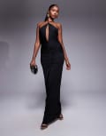 [Aria Cove] Aria Cove ruched cut out front halterneck maxi dress in black 16 BLACK