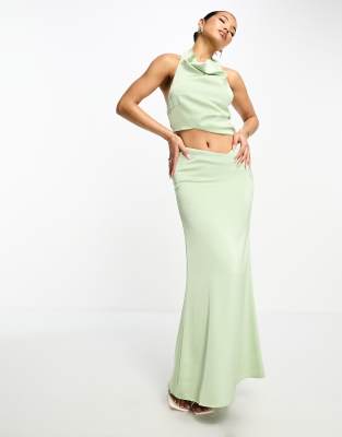 Satin asymmetric maxi outlet skirt