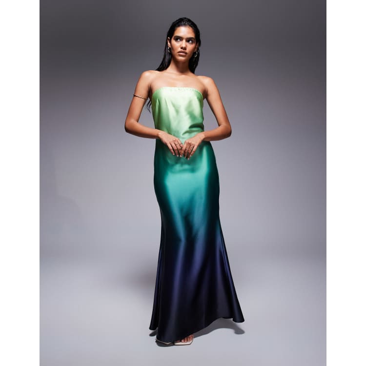 Aria Cove satin bandeau trapeze maxi dress in green ombre | ASOS