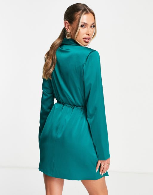 Green satin deals blazer dress