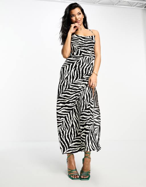 Aria Cove satin cowl front maxi dress with thigh split in zebra | ASOS