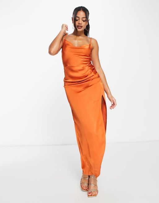 Orange silk hot sale maxi dress