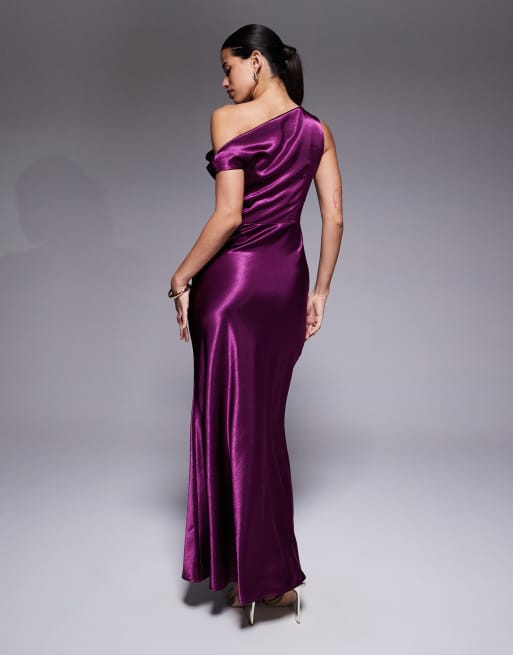 plum purple satin dress Exuberant Luxury Plum Purple Satin Ruffled Lace-Up Maxi Dress