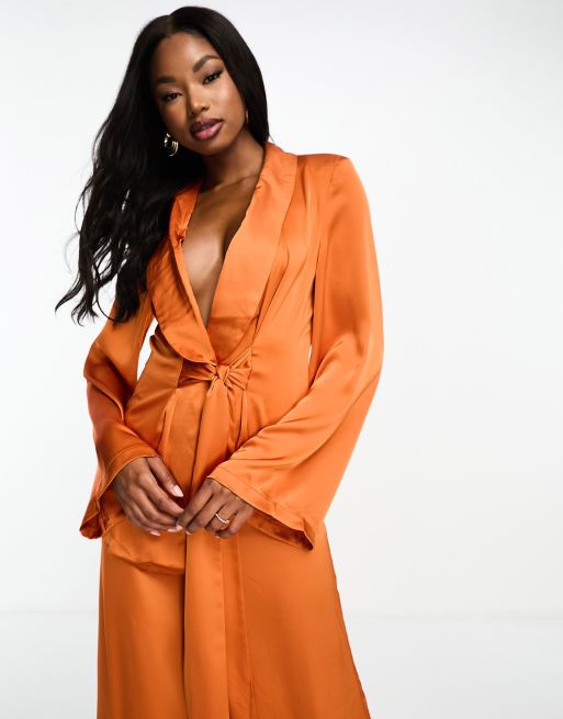 Missguided, Satin Drape Front Shirt Dress, Orange