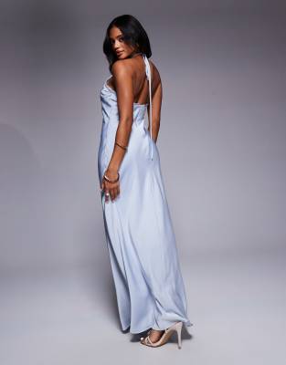Aria Cove Satin Halterneck Lace Detail Maxi Dress