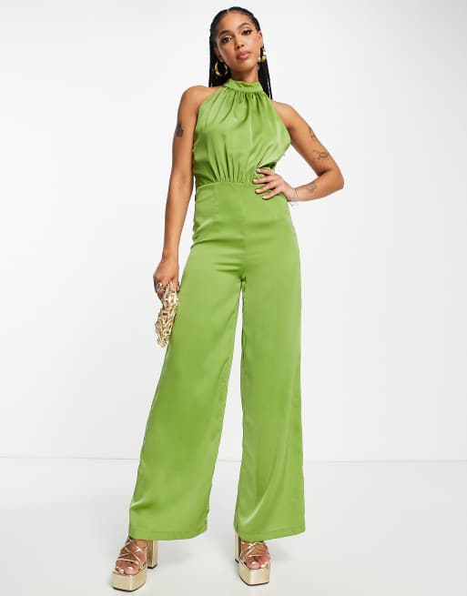 Aria Cove cut-out strappy kick flare jumpsuit in black