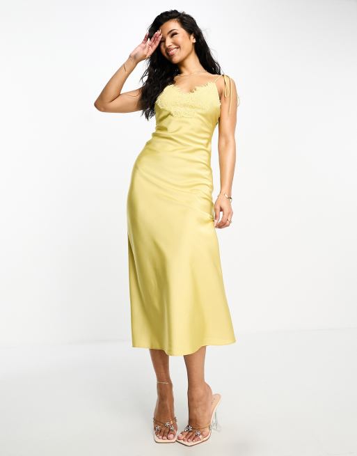 Satin Strapless Slip Dress in Yellow