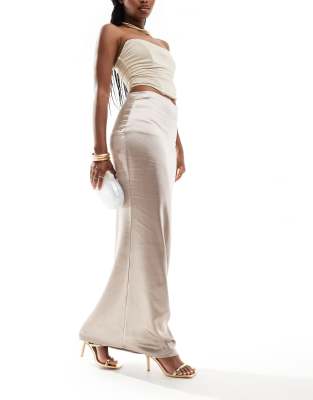 satin maxi bodycon fishtail skirt in mocha-Brown