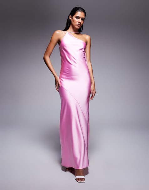 Aria Cove satin one shoulder open back maxi dress in pink - view 1