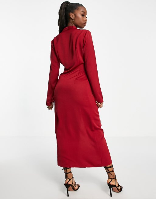 Red satin plunge store dress