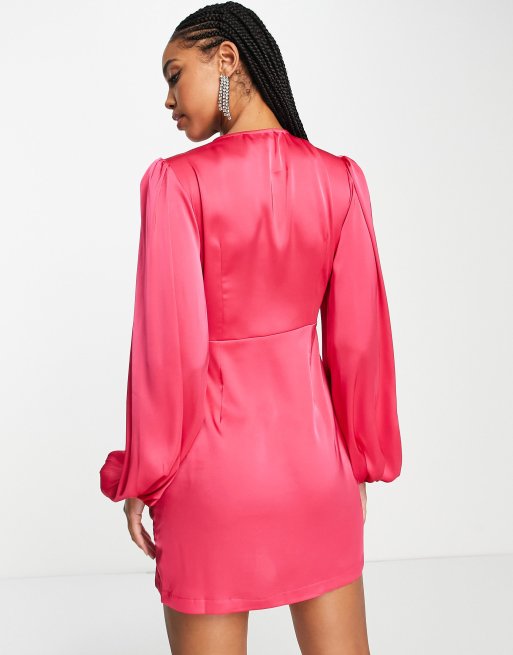 Missguided - Satin Plunge Structured Skater Dress Red