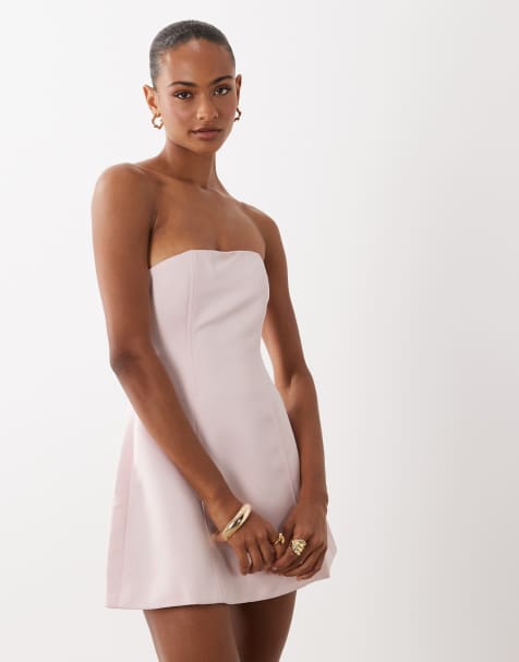 Aria Cove satin seam detail structured bandeau mini dress in pink - view 1