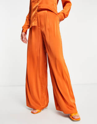 Aria Cove satin wide leg trouser co-ord in rust