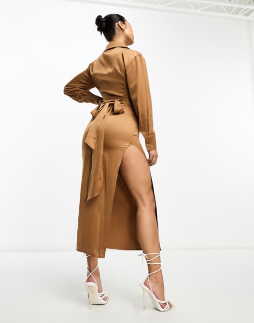 Asos design long sleeve wrap shirt midi dress sales