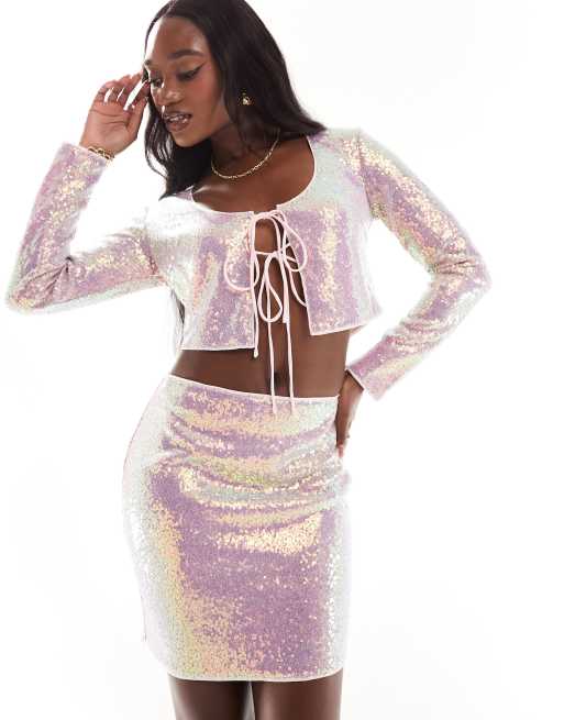 Aria Cove Sequin Mini Skirt in Pink Part of A Set