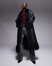 Weekday Kia wool blend oversized coat with tie waist detail in black