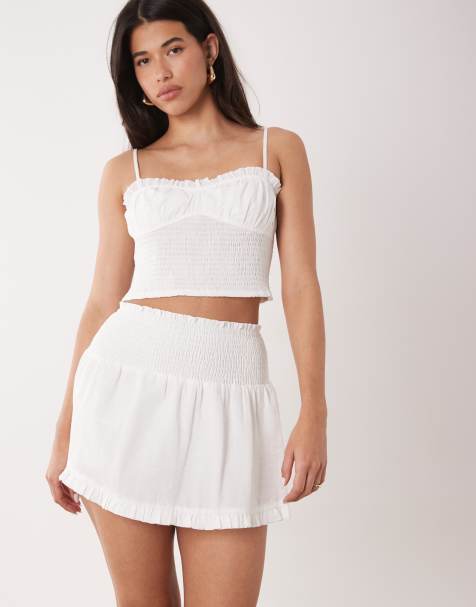 Aria Cove shirred frill hem rara mini skirt in white - part of a set - view 1