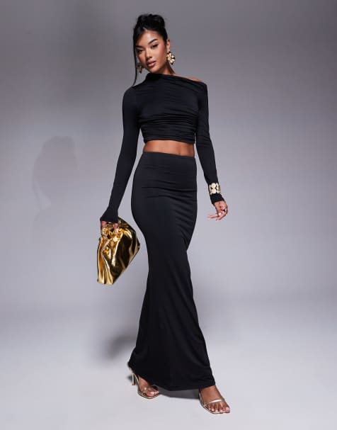 Aria Cove slinky column maxi skirt co-ord in black