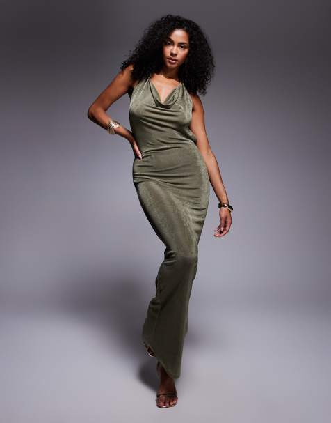 Aria Cove slinky cowl neck maxi dress in khaki - view 1