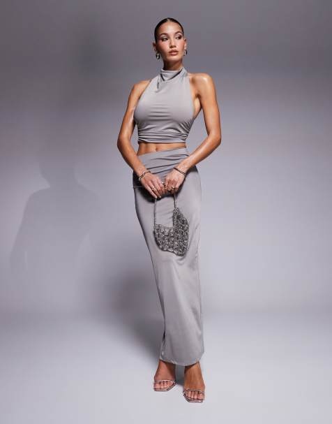 Aria Cove slinky maxi skirt in charcoal - part of a set - view 1