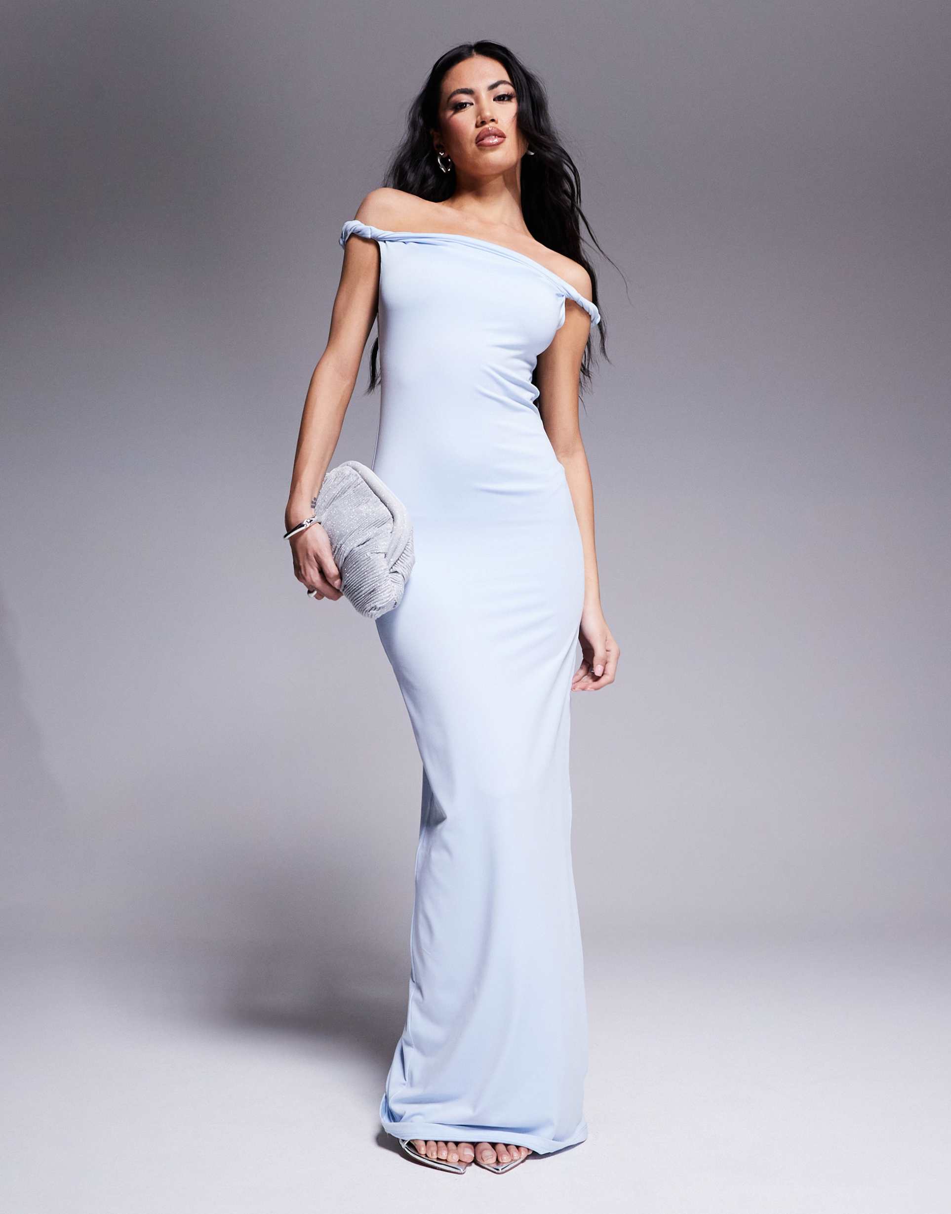 aria cove slinky twist strap detail maxi dress in blue