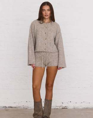 Aria Cove slouchy ribbed knit wide sleeve cardigan set in camel | ASOS