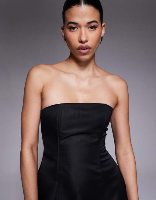 Aria Cove - Sort struktureret bandeau-minikjole med sømdetaljer i satin, 3 af 4