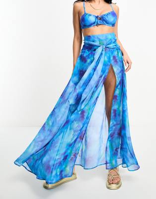 Aria Cove satin scarf neck detail maxi dress with high thigh split