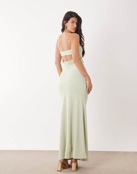 Aria Cove structured bandeau cowl back detail maxi dress in soft sage - view 1