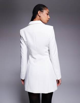 Aria Cove Structured Button Through Pocket Detail Tailored Mini Dress In White