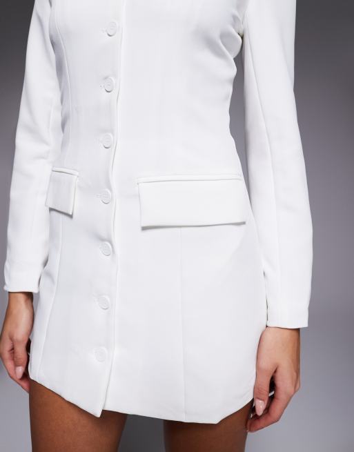 Aria Cove structured button through pocket detail tailored mini dress in cream, 2 of 4
