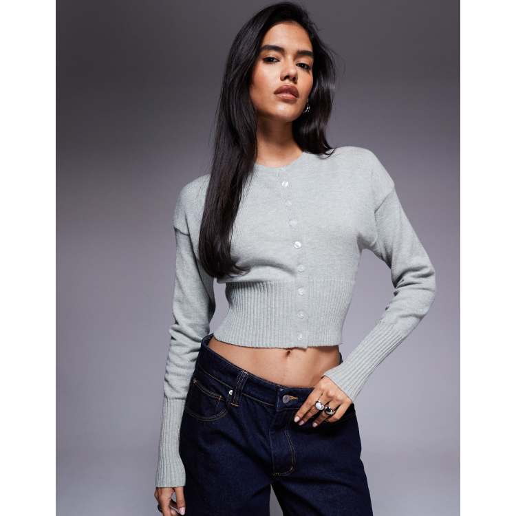 Aria Cove structured rib knit waist deep cuff cropped cardigan in