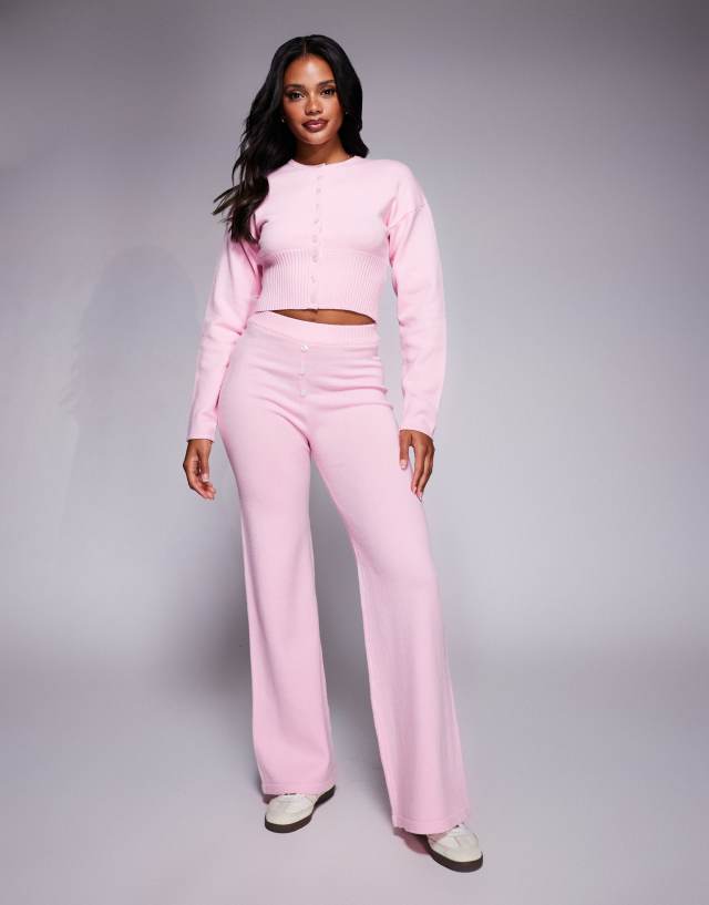 Aria Cove structured ribbed waist cropped cardigan in pink - part