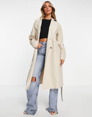 ARIA COVE STRUCTURED TRENCH COAT WITH TIE WAIST IN CAMEL-NEUTRAL