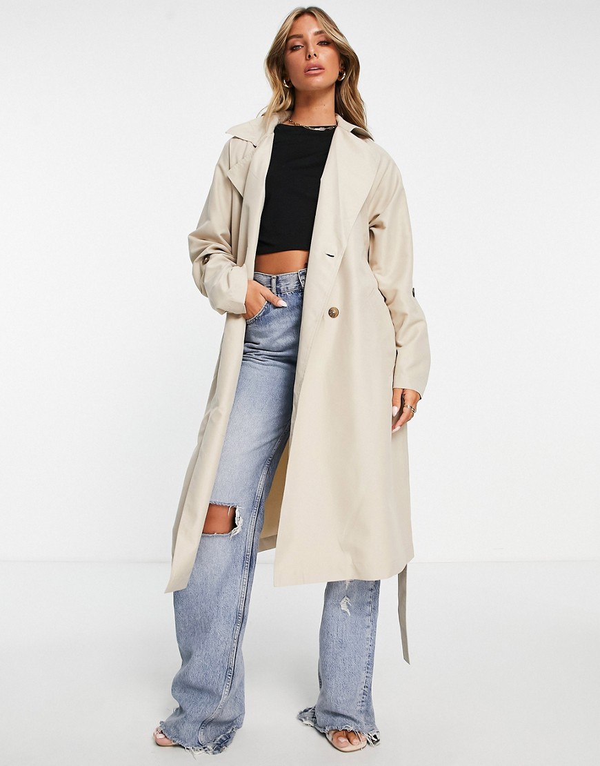 Aria Cove structured trench coat with tie waist in camel-Neutral