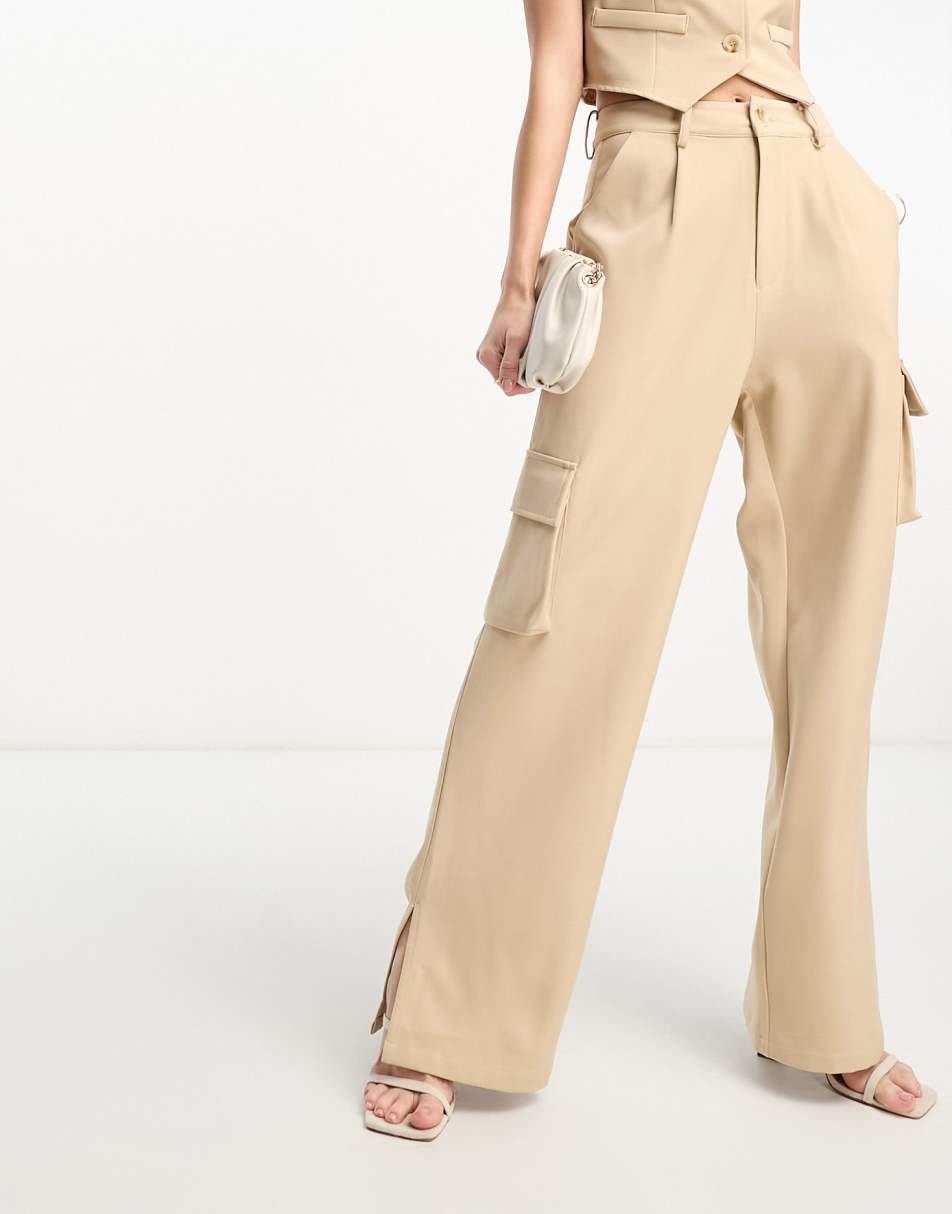 Pieces toggle drawstring cargo trousers in sage